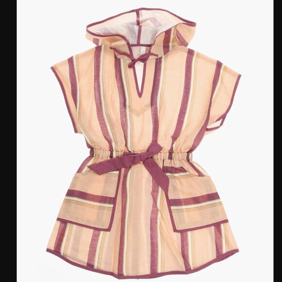 Zimmermann Kids Linen Hooded Dress with Striped Pattern - Picture 1 of 2